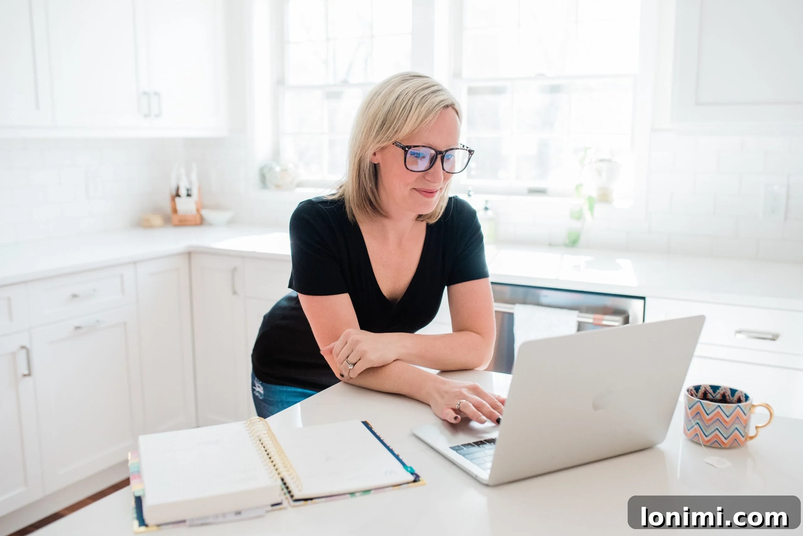 From Side Hustle to Main Gig: My Blogging Evolution 7 Mary, the blogger, in her kitchen with a wide smile, surrounded by fresh ingredients