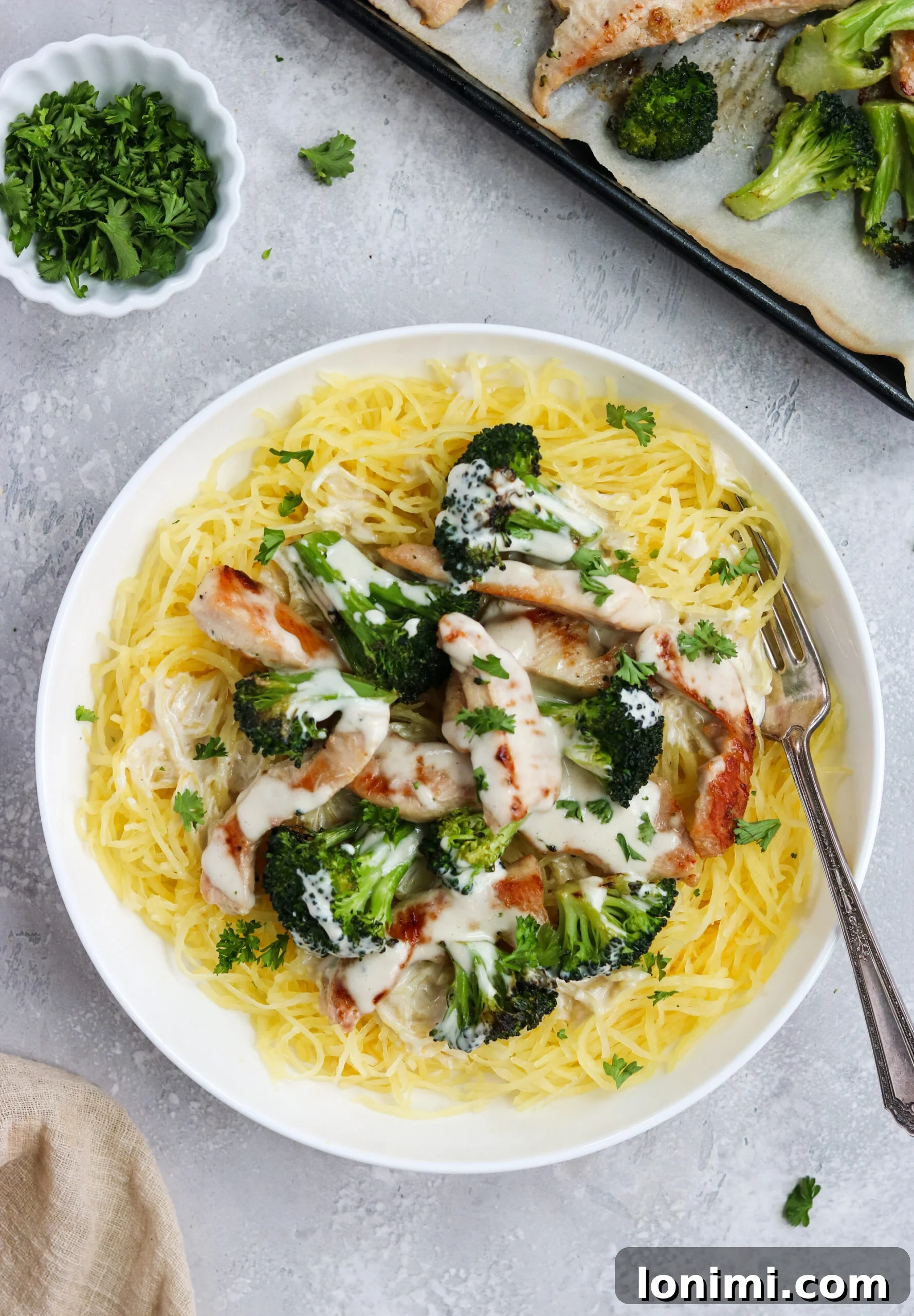 Whole30 Chicken Broccoli Alfredo with spaghetti squash