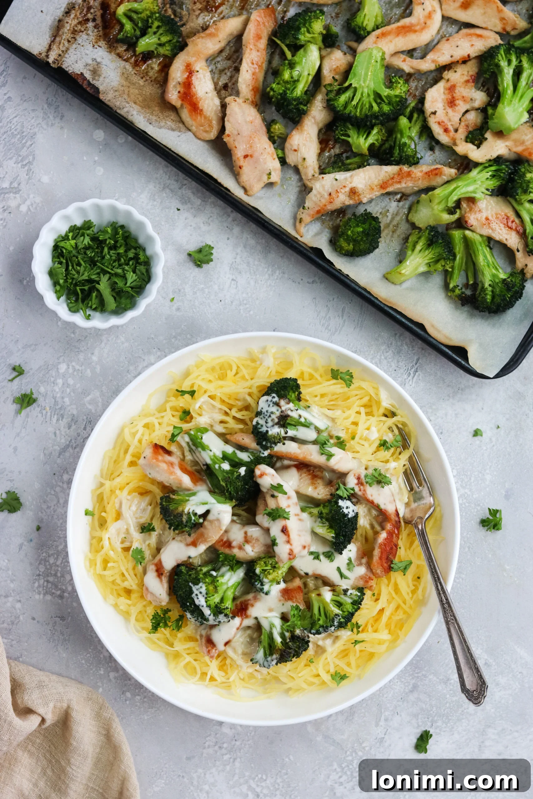 Whole30 Chicken Broccoli Alfredo served on a plate