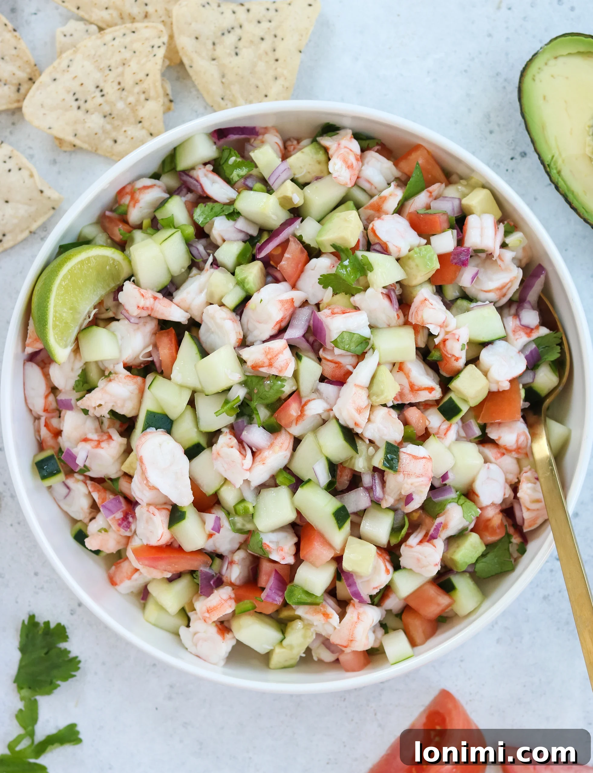 Vibrant Shrimp Ceviche in a bowl, perfect for a summer day.