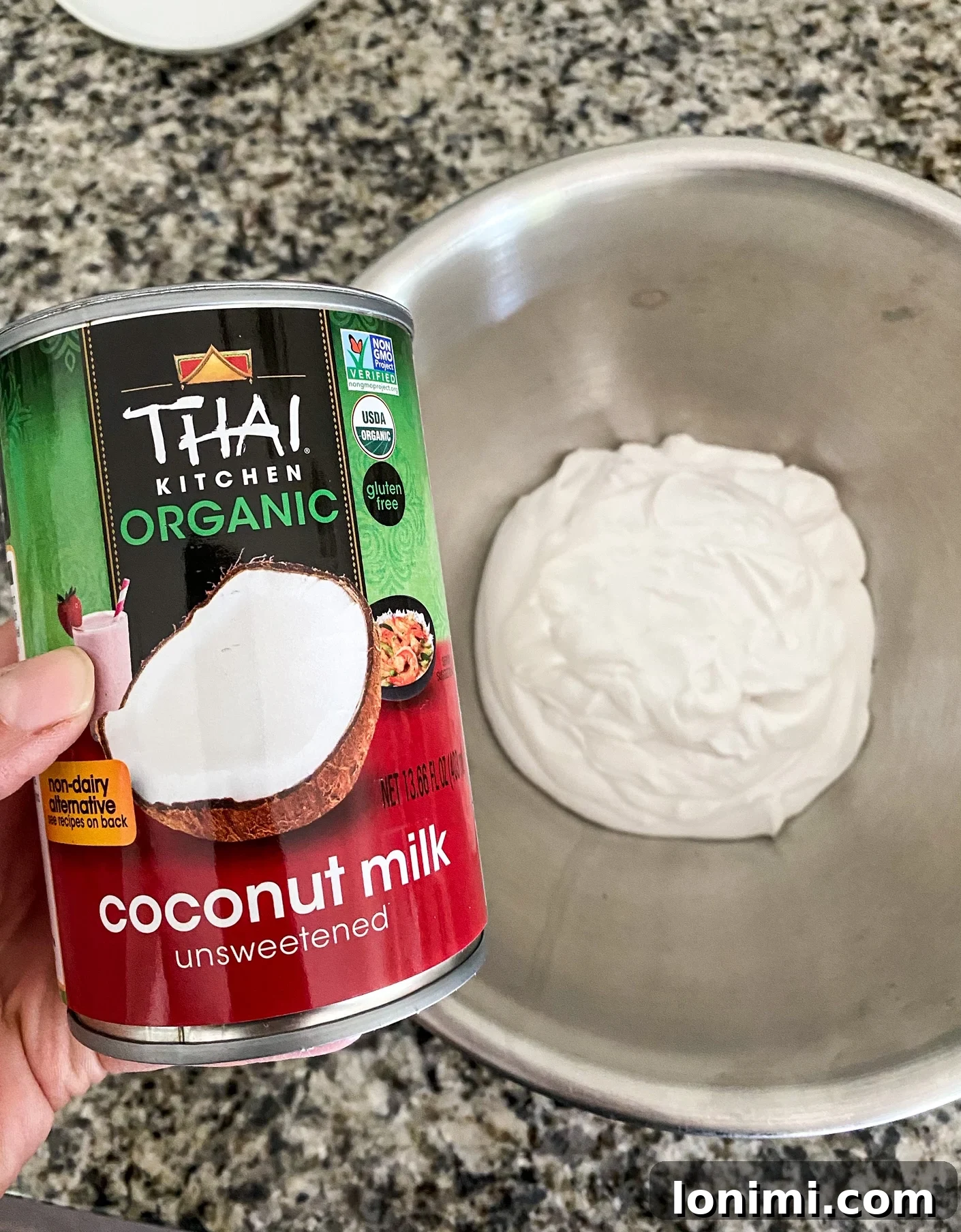 Can of full-fat coconut milk, a key ingredient for dairy-free whipped cream