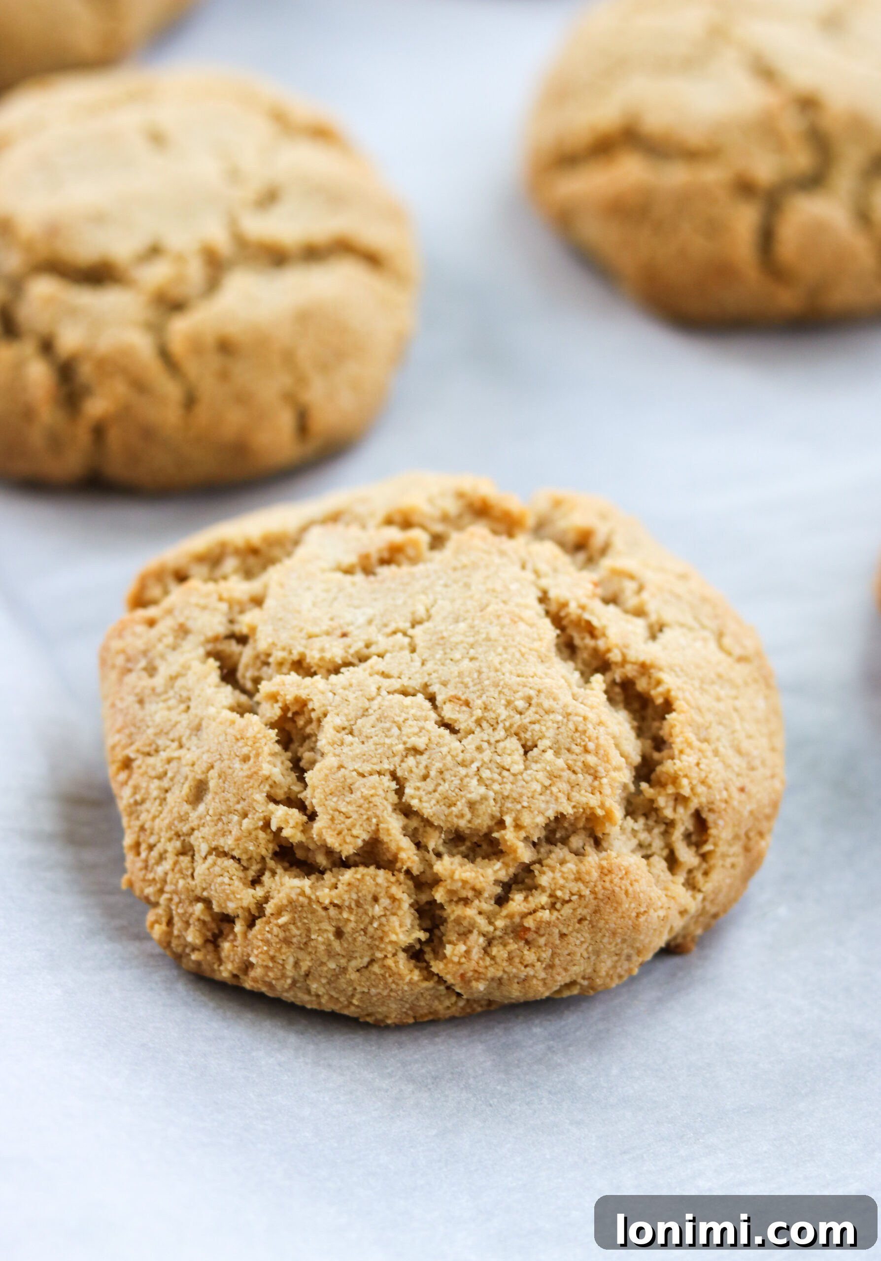 Close-up of a single paleo strawberry shortcake biscuit