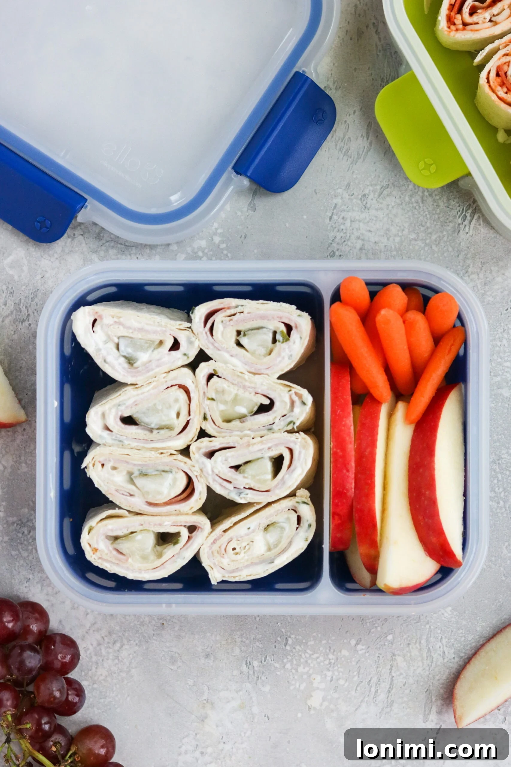 Assortment of vibrant and healthy lunchbox pinwheels ready for school