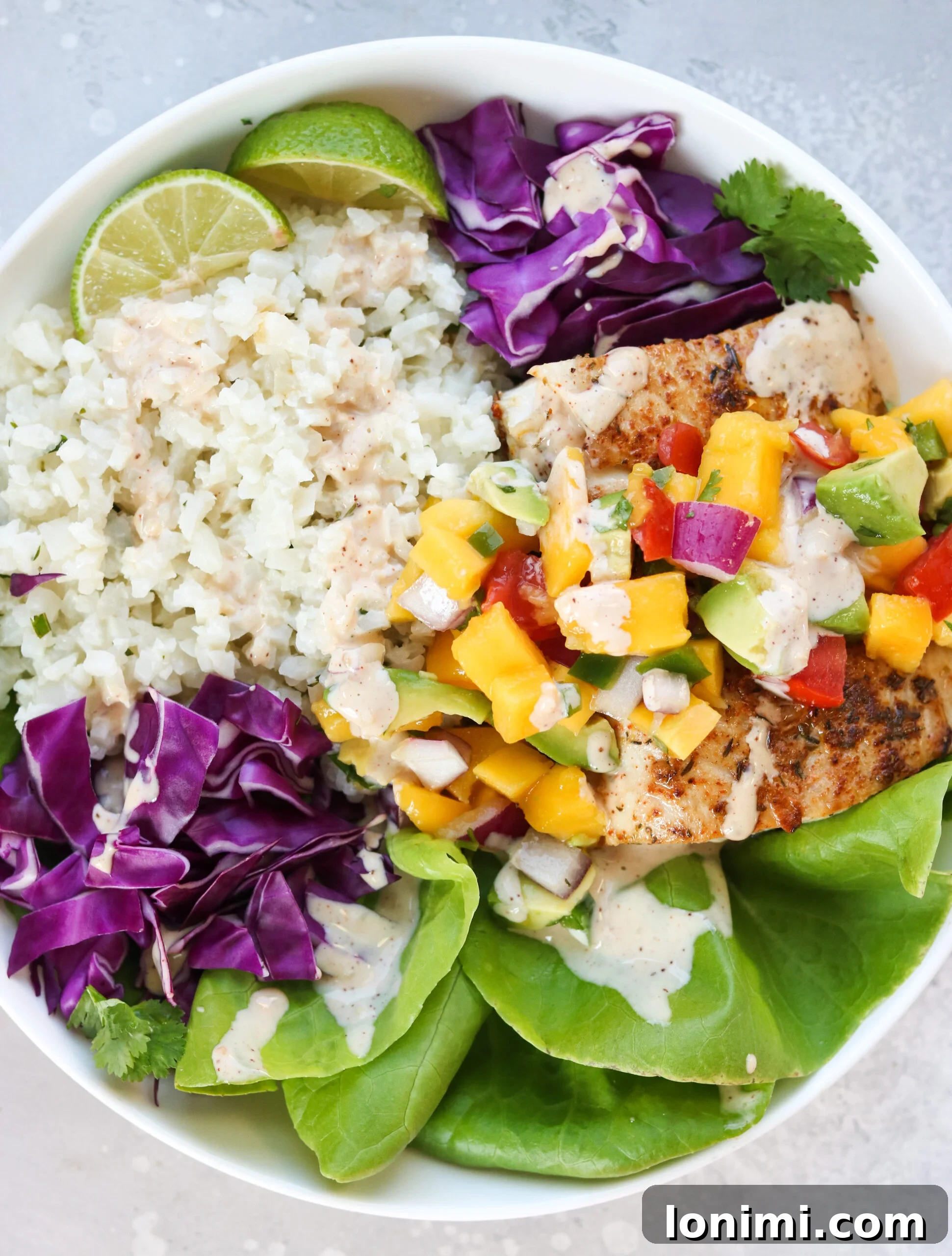 Fresh ingredients for Whole30 Fish Taco Bowls