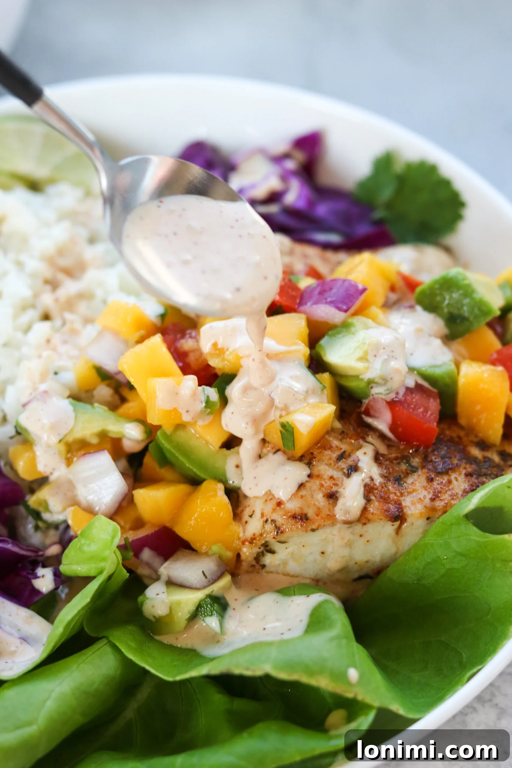 Whole30 Fish Taco Bowls served in a bowl
