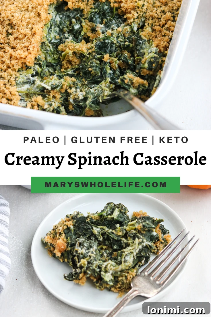 Paleo Spinach Casserole ready to serve