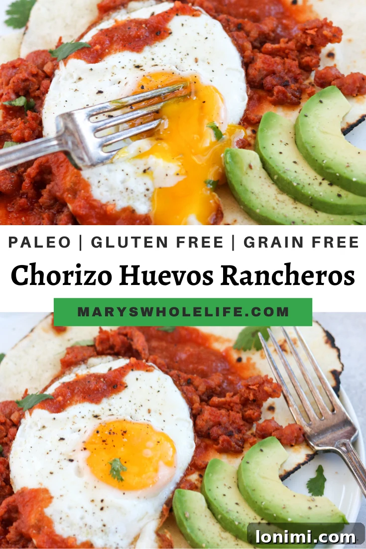 Close-up of Paleo Chorizo Huevos Rancheros ready to be served and enjoyed