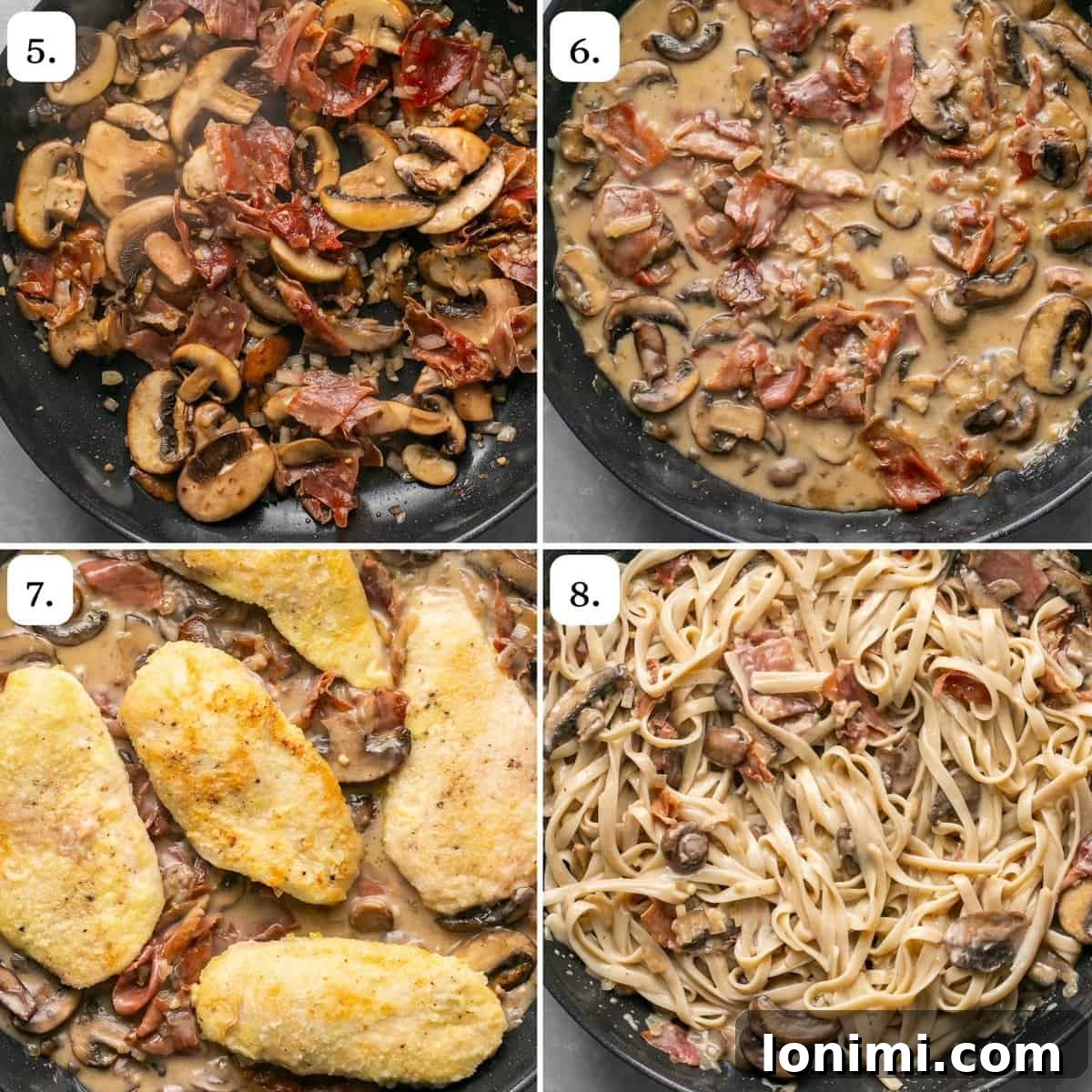 steps 5-8 for making fettuccine chicken marsala