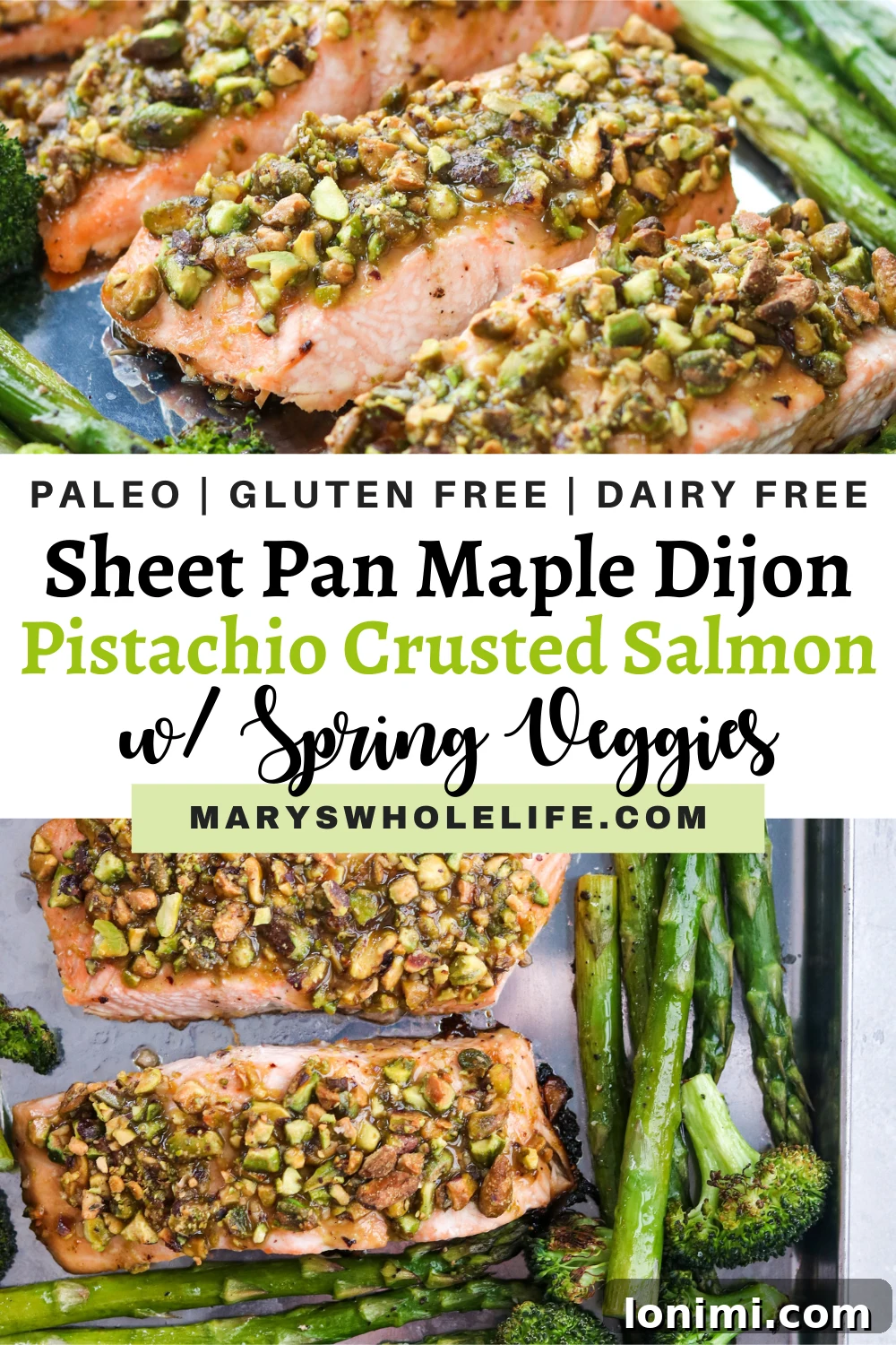 collage of blog post title and food Collage of blog post title and food images for Maple Dijon Pistachio Crusted Salmon