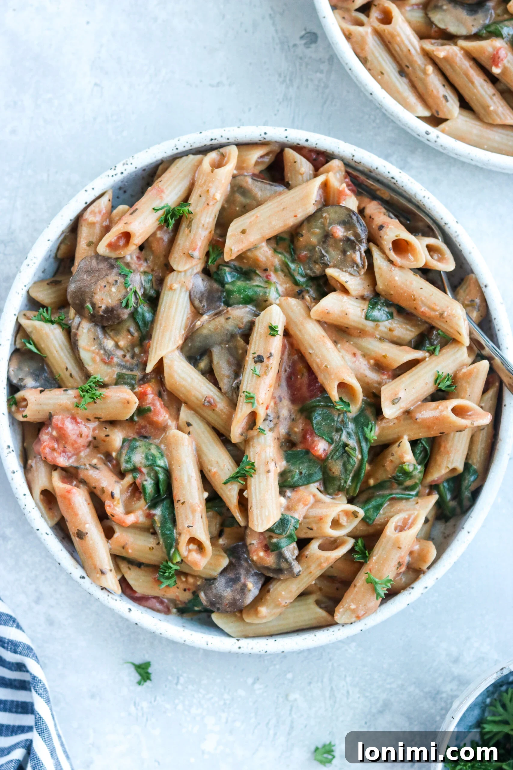 pasta made in the Instant Pot on a white bowl