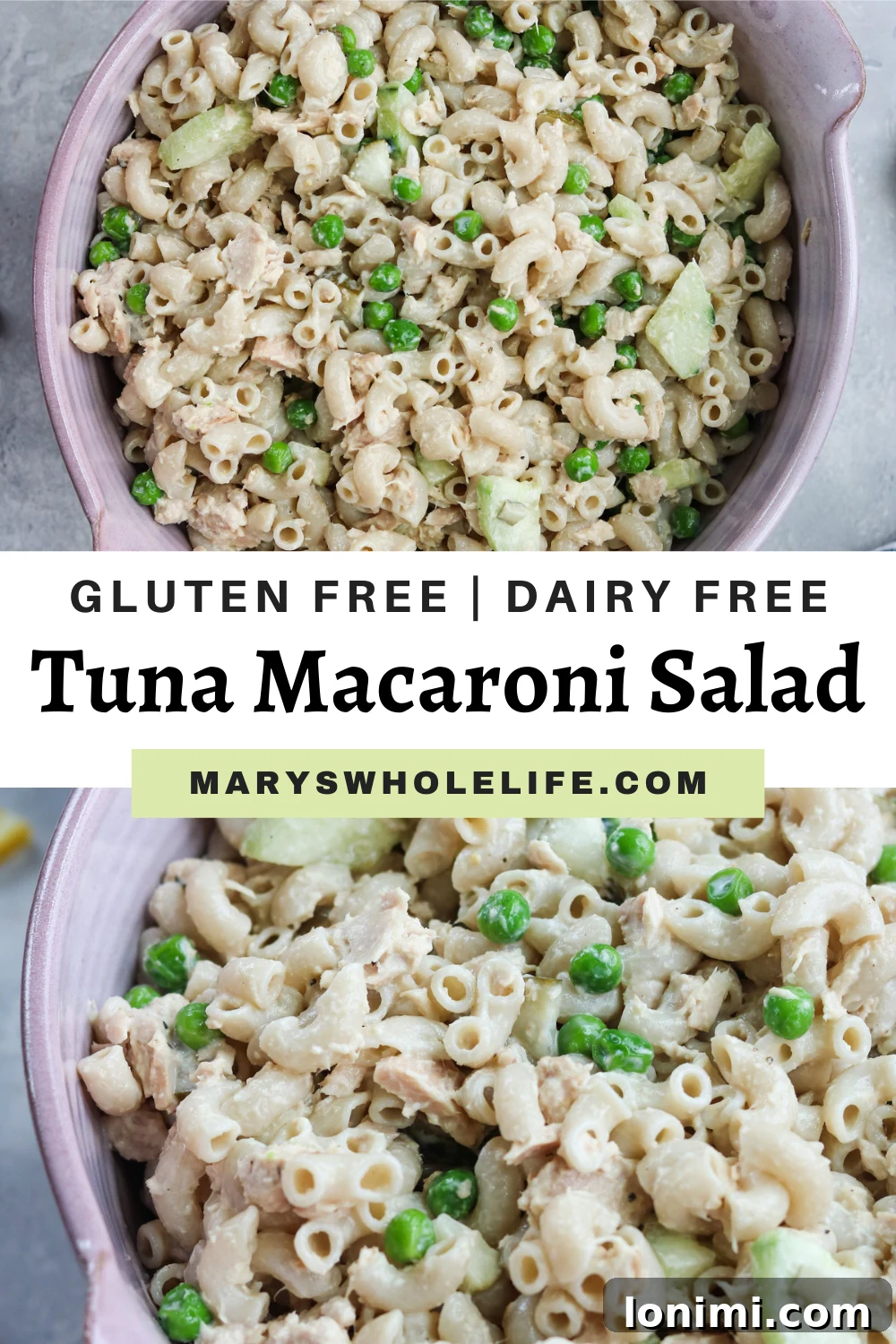collage of Tuna Macaroni Salad and text