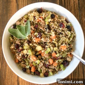 Savory Sausage Cauliflower Rice Stuffing Whole30 Keto Paleo 4 Riced Cauliflower Stuffing with Sausage