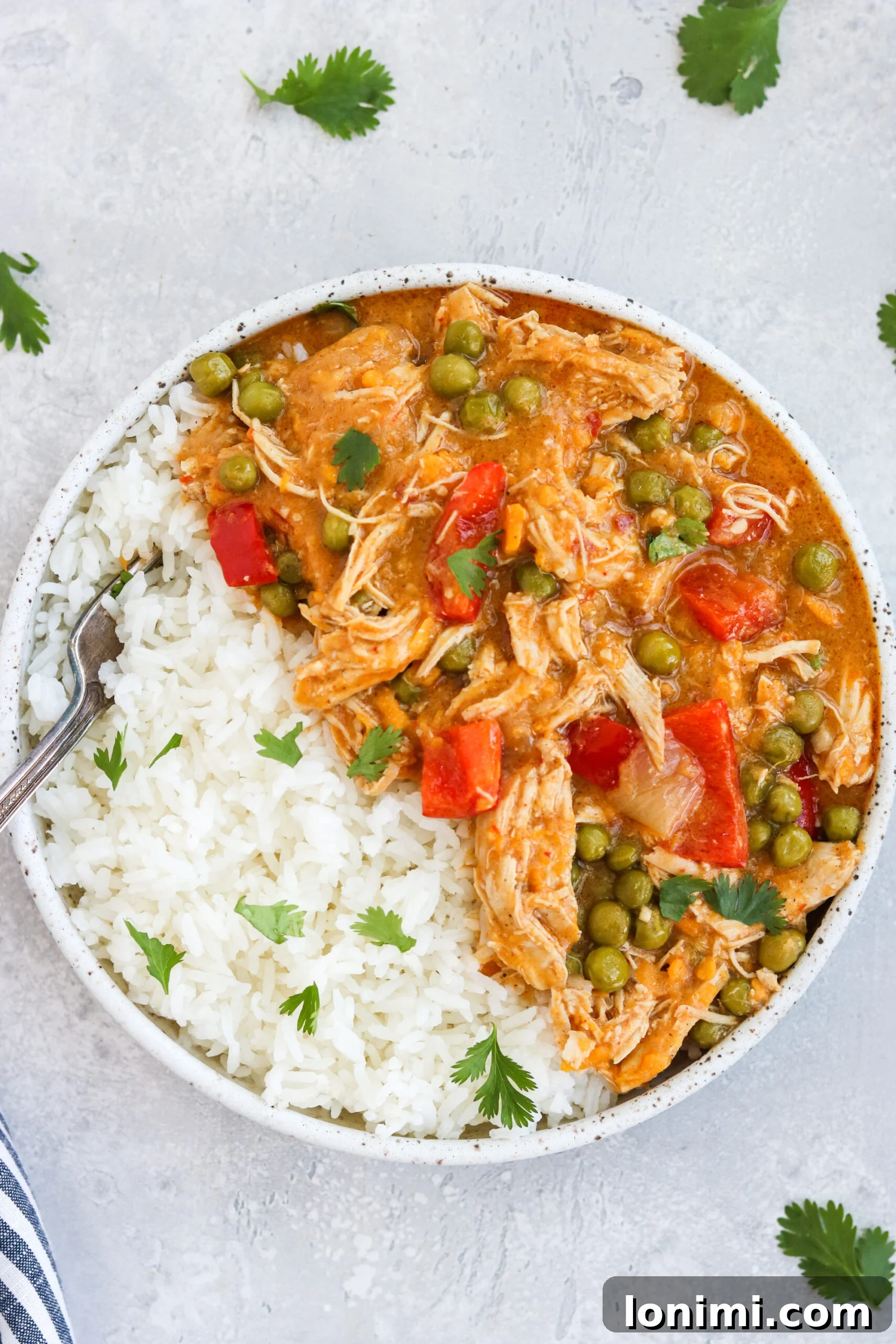 Hearty Chicken and Sweet Potato Curry A serving of chicken and sweet potato curry in a bowl, with a focus on the rich texture and colorful ingredients.