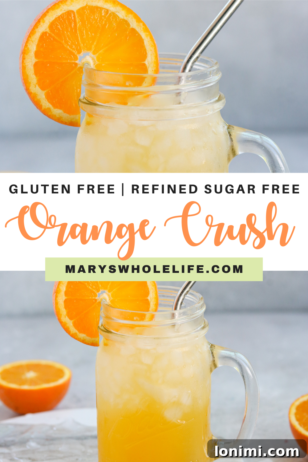 A collage of text and images featuring a glass of refreshing orange cocktail, highlighting its natural ingredients and vibrant appeal.
