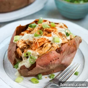 Instant Pot Spicy Buffalo Chicken Sweet Potato Boats 2 Buffalo Chicken Stuffed Sweet Potatoes - Healthy & Quick Meal