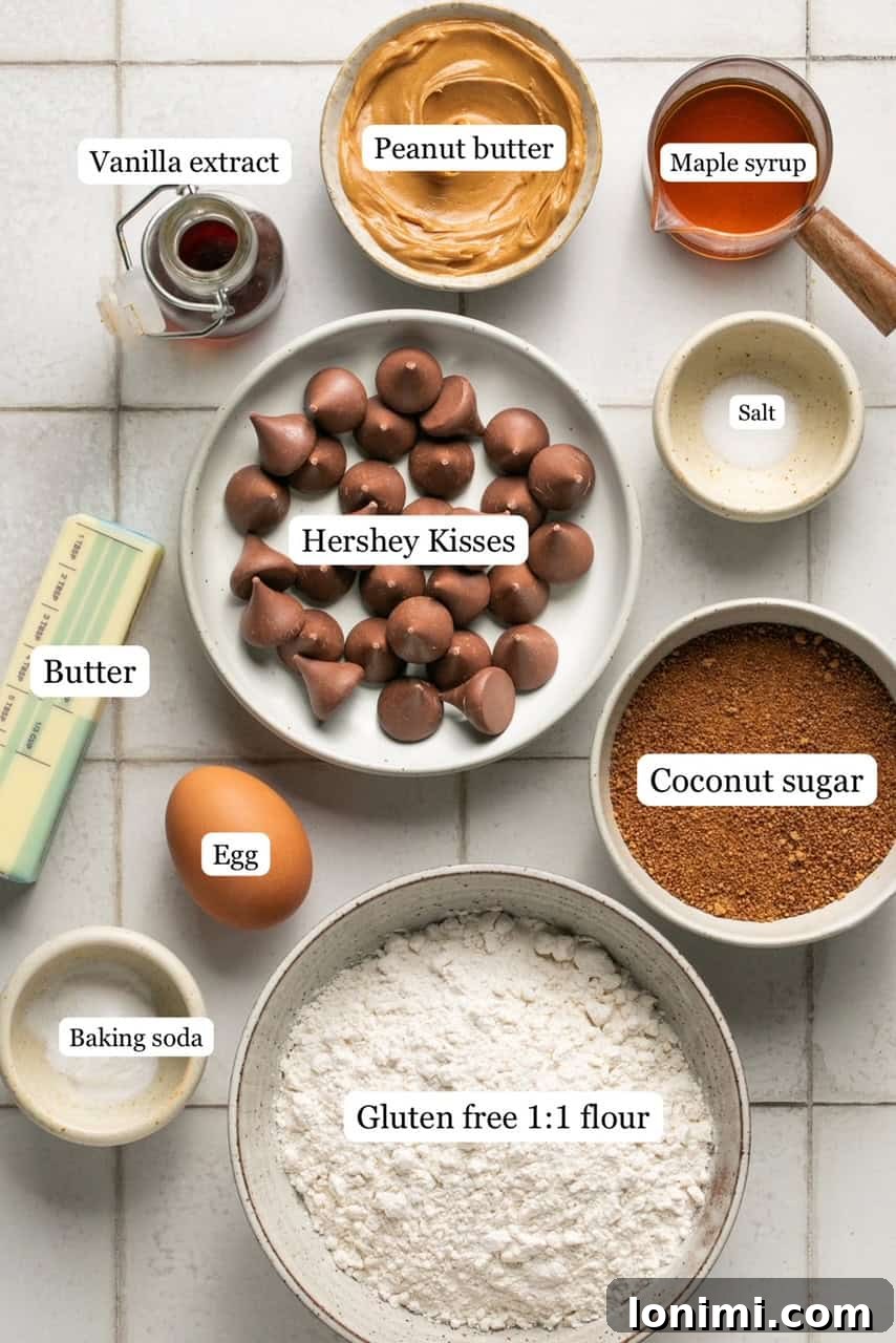 Foolproof Gluten Free Peanut Butter Blossoms 3 ingredients for peanut butter blossoms in nesting bowls