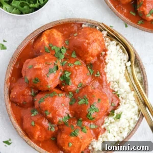 Baked Paleo Butter Chicken Bites 6 Butter chicken meatballs with cauliflower rice