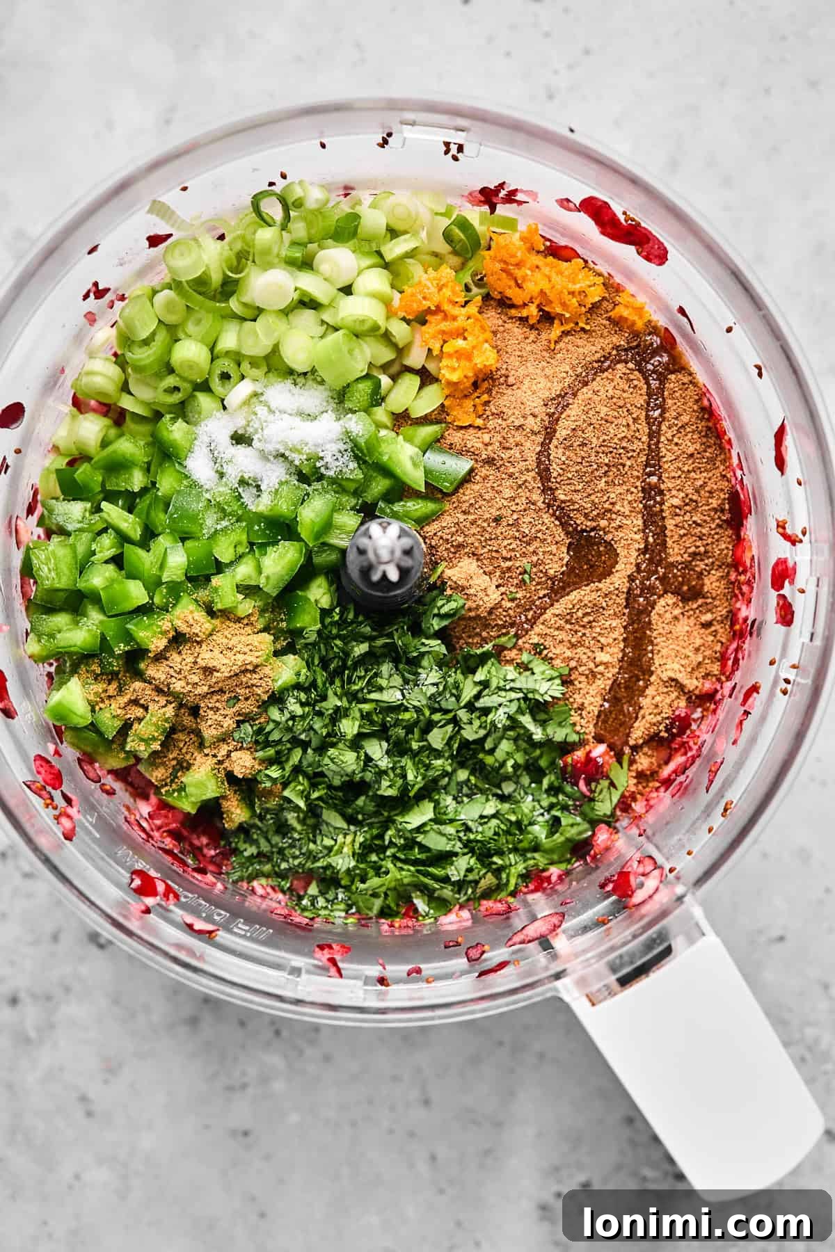 Dairy-Free Cranberry Jalapeno Dip: The Perfect Sweet Heat 6 ingredients for cranberry jalapeno dip in a food processor