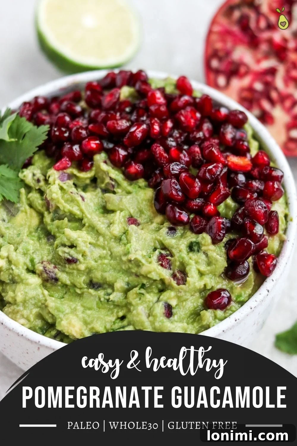 Pinterest optimized image for the Easy Pomegranate Guacamole recipe