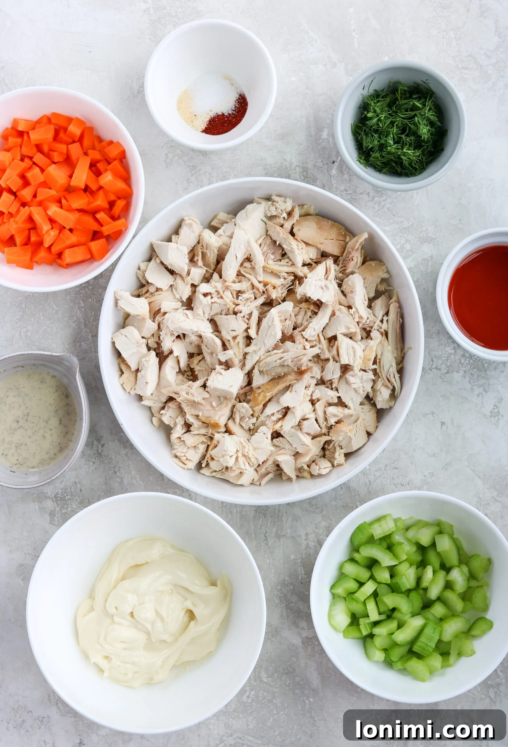 Close-up of creamy Buffalo Ranch Chicken Salad