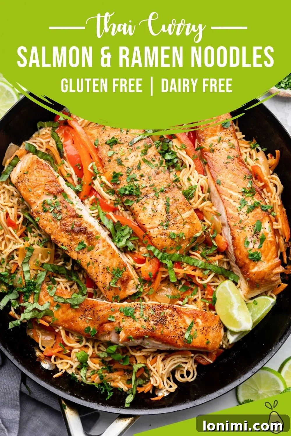 Thai Curry Salmon and Ramen Noodles Longpin - A delicious, healthy, gluten-free, and dairy-free dinner recipe.