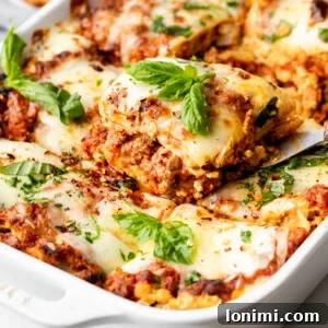 Gluten free lasagna slice on a plate