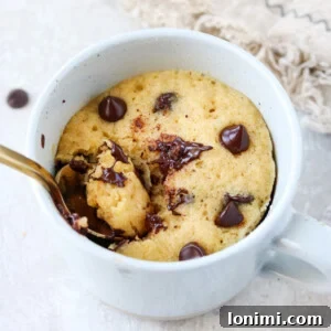 Gluten Free Chocolate Chip Mug Cake with a spoon