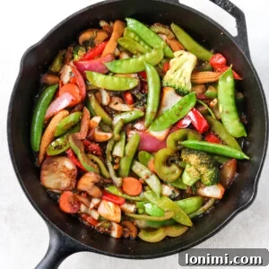 Pad Pak Vegetable Stir Fry in a cast iron skillet