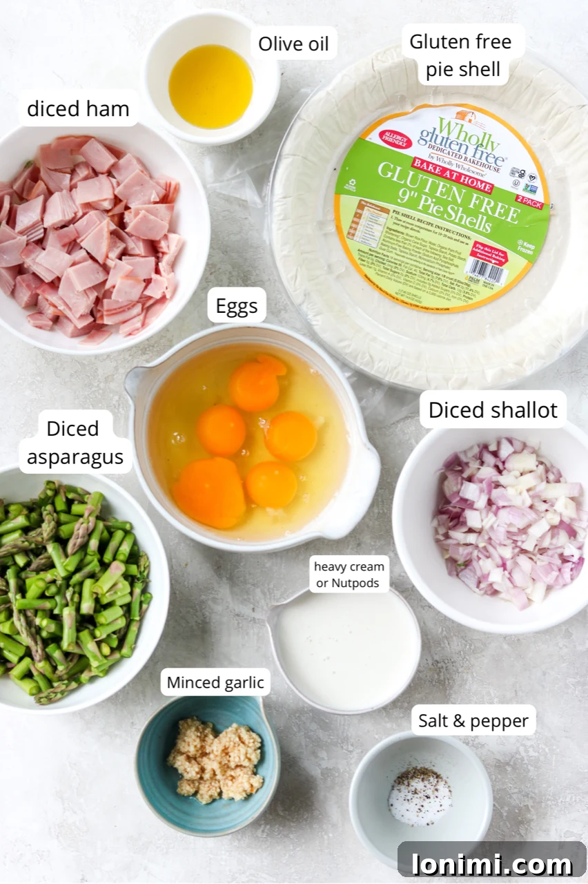 Flourless Quiche Delight 3 Ingredients for gluten free quiche with ham and asparagus