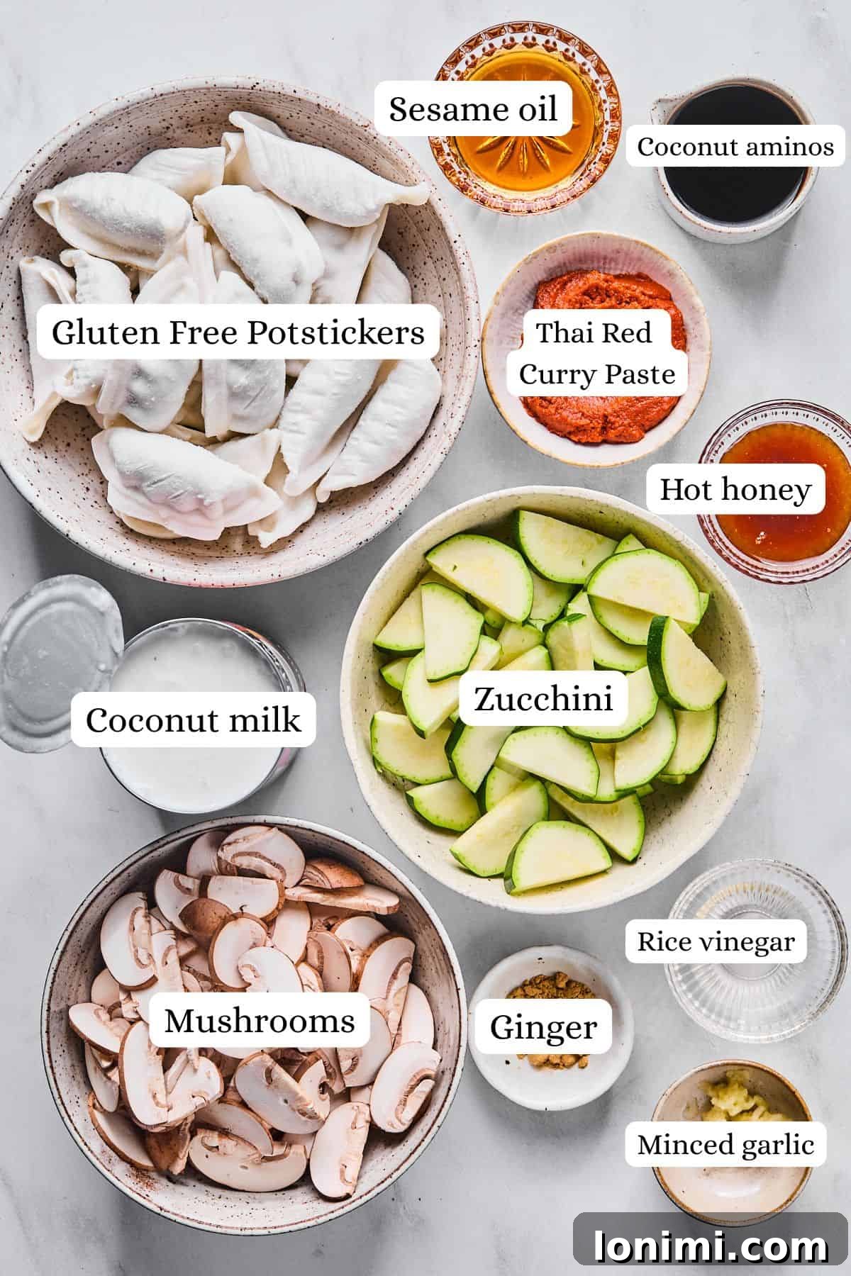Ingredients for the viral baked dumplings in nesting bowls
