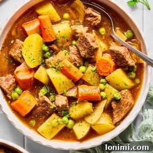 slow cooker beef stew in a bowl