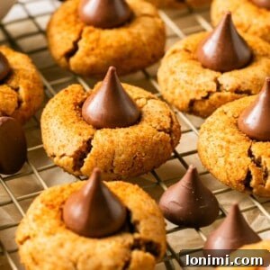 gluten free peanut butter blossoms on a cooling rack