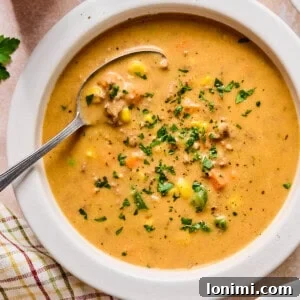 Shepherd's Pie Soup in a bowl topped with parsley, ready to be enjoyed.