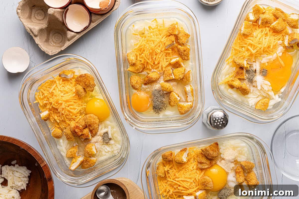 Craft Your Own Chick-fil-A Hash Brown Scramble Bowls 6 chicken, egg, and hash browns in meal prep containers