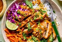 Spring Roll Bowl with Creamy Homemade Peanut Sauce