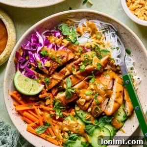 spring roll bowls with peanut sauce