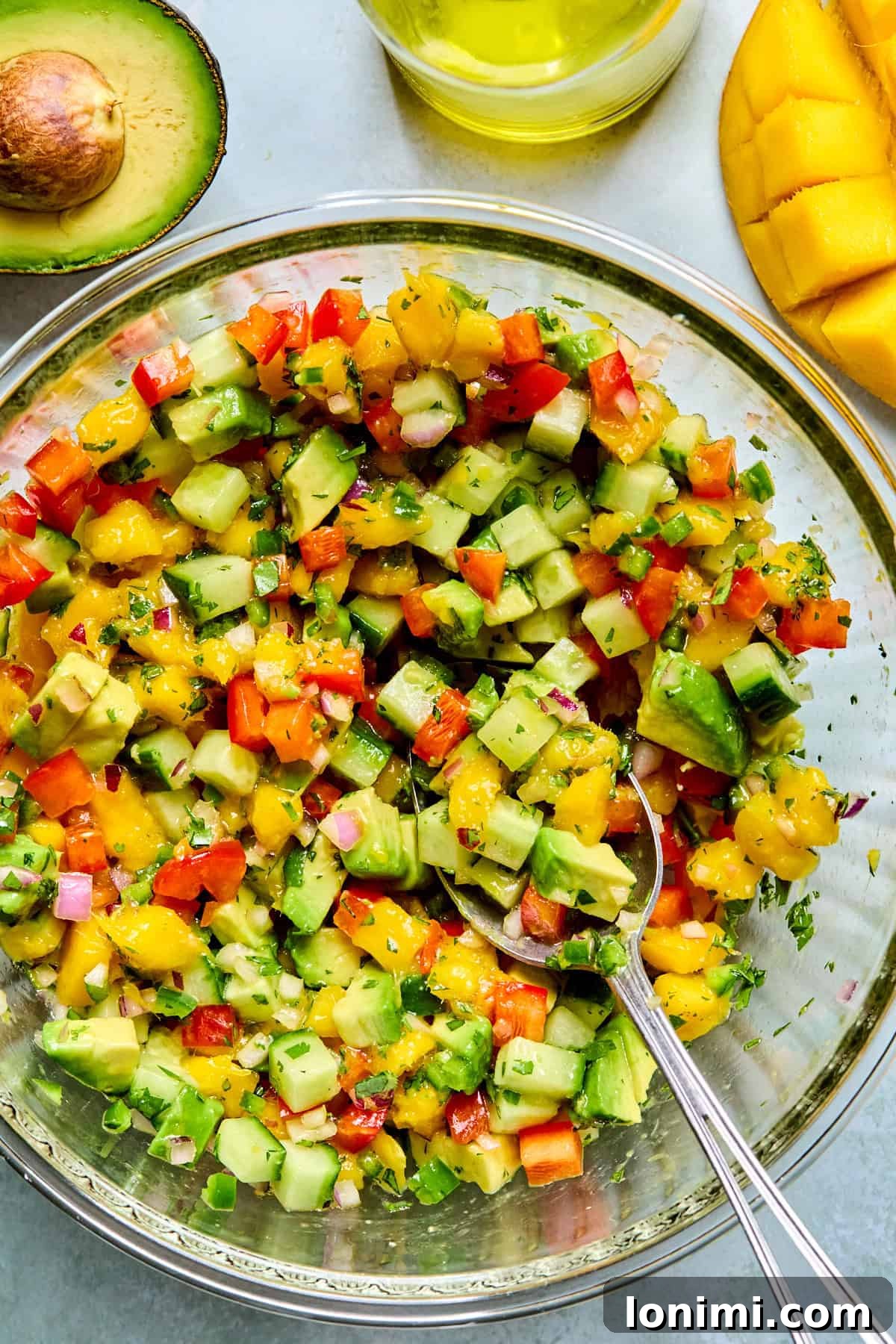 cucumber mango salsa in a bowl
