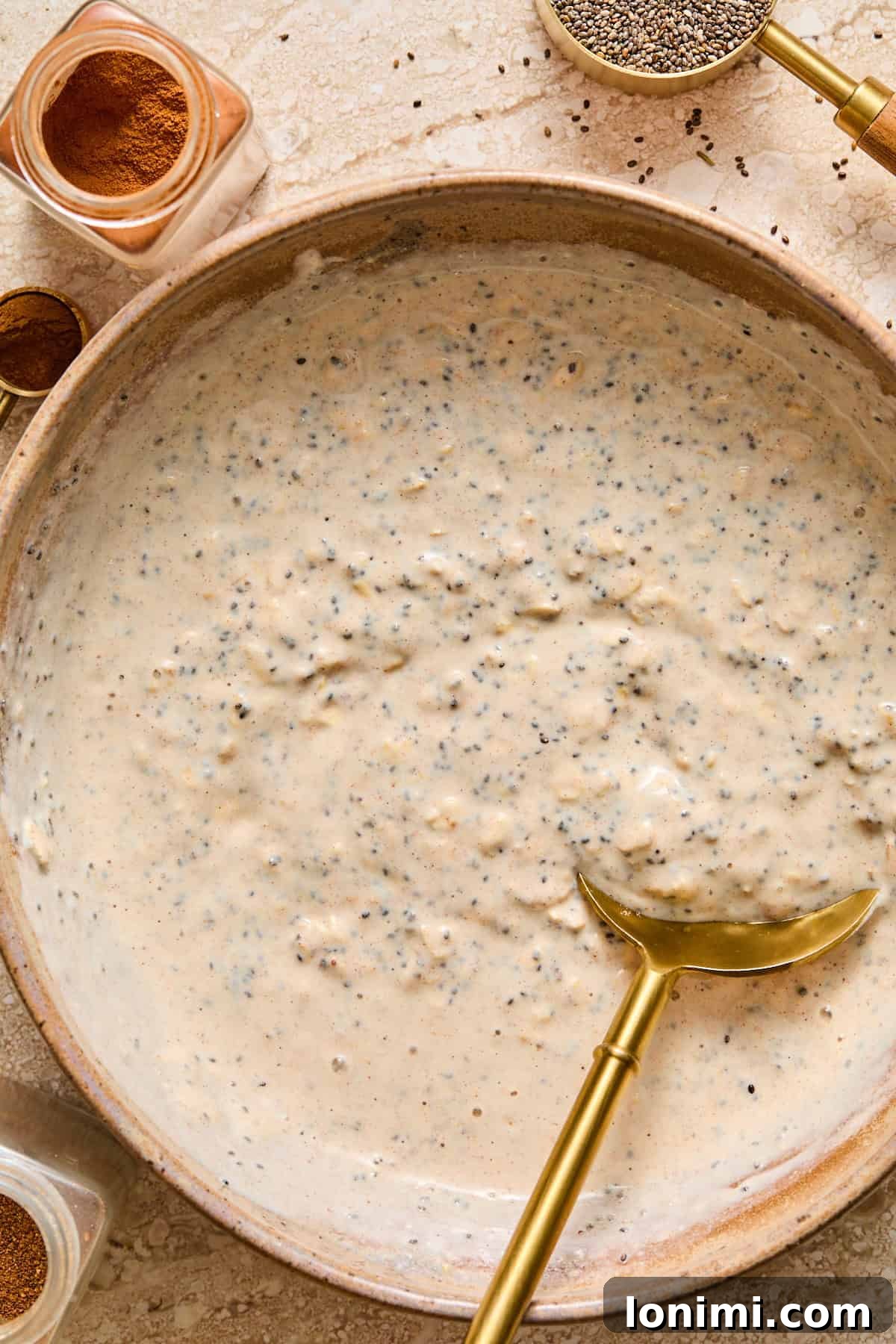 Apple Pie Protein Overnight Oats 6 overnight oats in a bowl