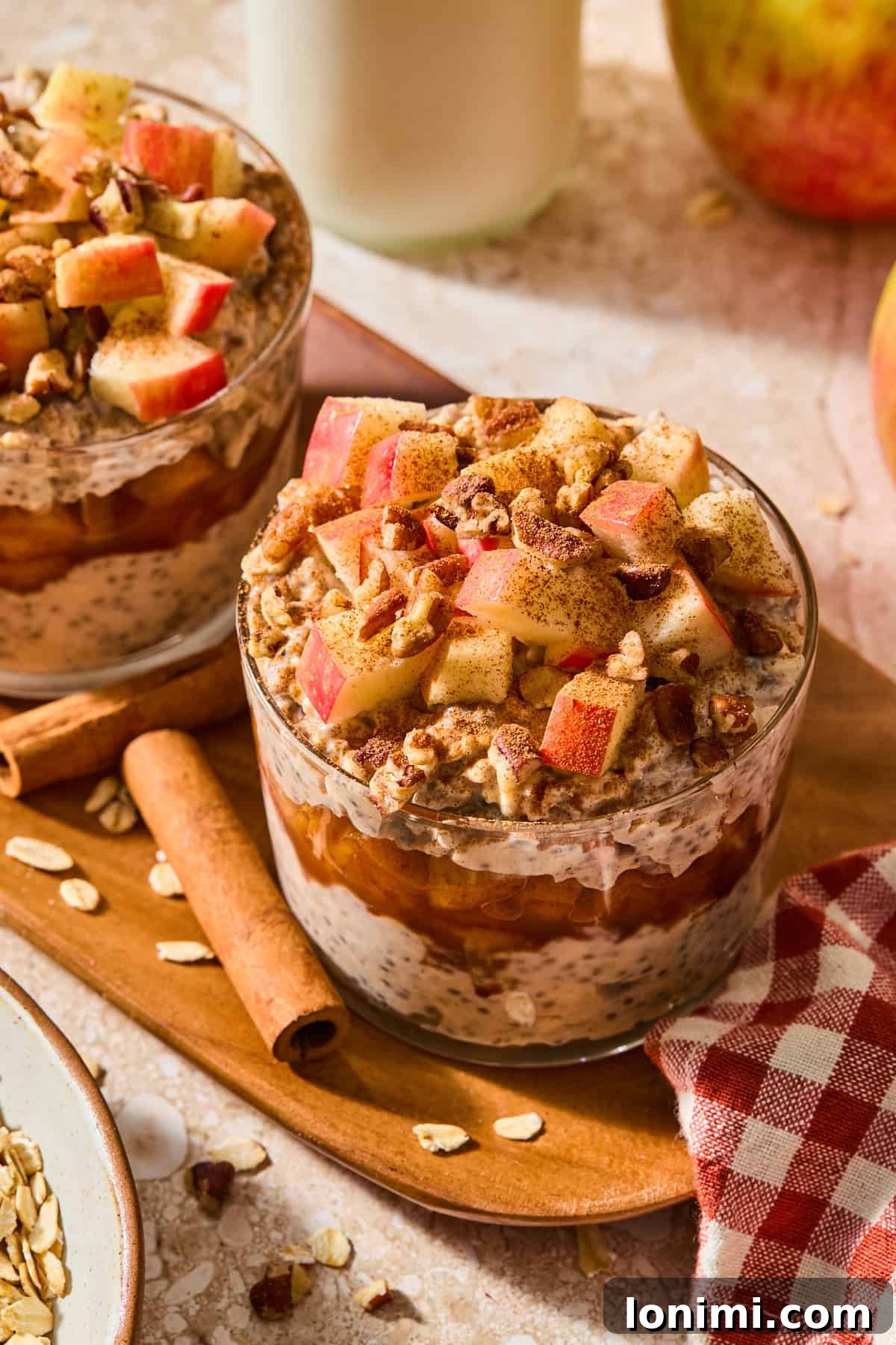 Apple Pie Protein Overnight Oats 8 a side overhead view of overnight oats